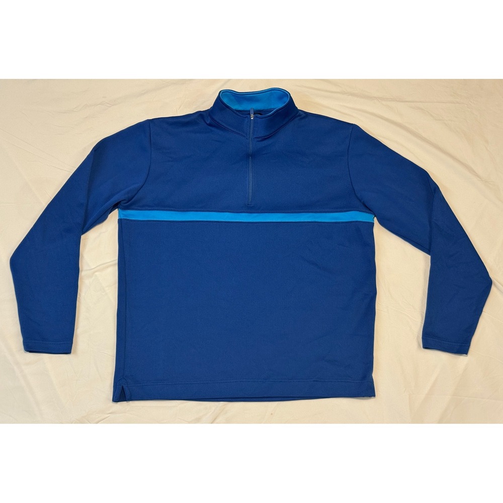 FootJoy Mens Blue Quarter Zip Golf Pullover Stripe Performance Sweater Large